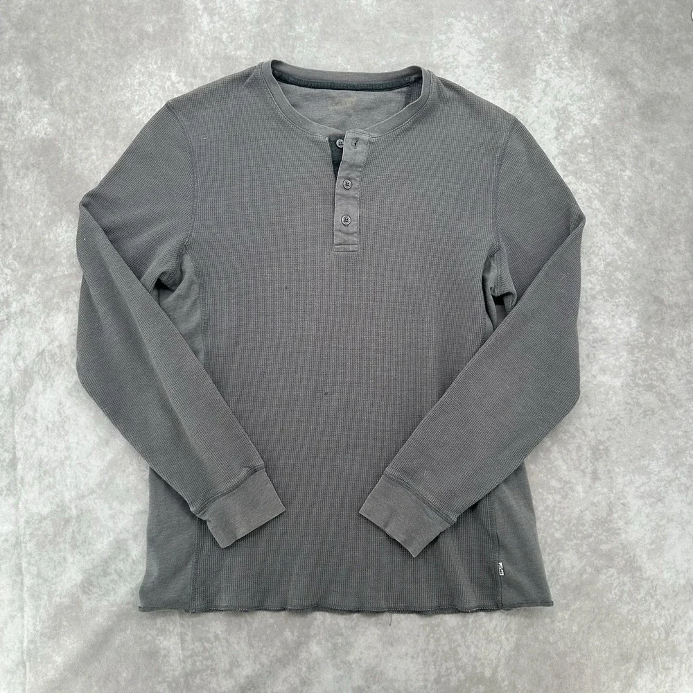 Levi Stauss Mens Henley Shirt Medium Grey Pullover Ribbed Knit Long Sleeve Logo